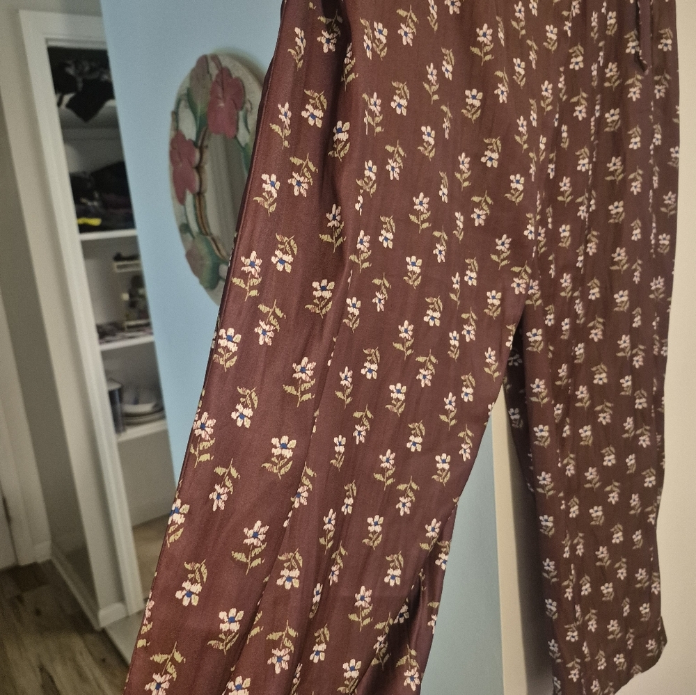 Free People Intimates Burgundy Floral Pants Xl Pajama Lounge Or Dress - Picture 7 of 10
